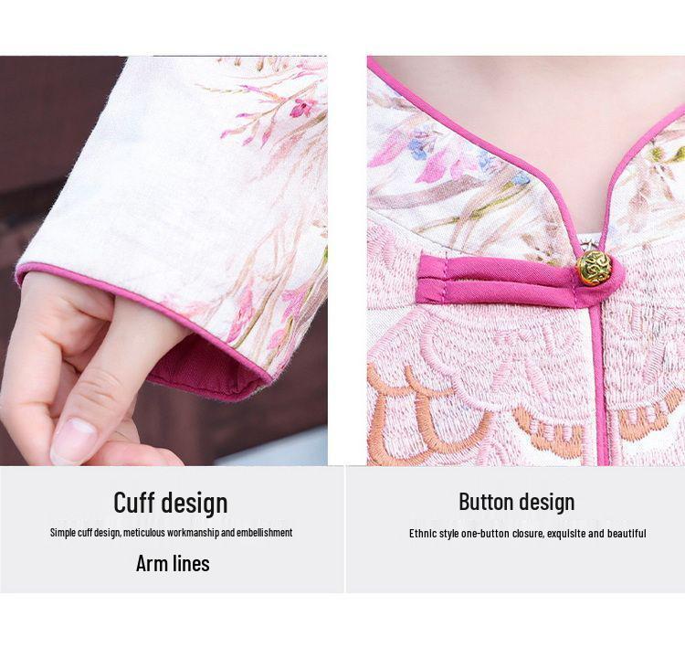 Mom's New Chinese Style Quilted Jacket with Frog Button & Embroidery for Middle-Aged and Elderly Women - Autumn/Winter