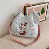 Adorable Embroidered Cartoon Shoulder Bag Large Capacity Commuter Tote Bag In White Blue Yellow And Pink
