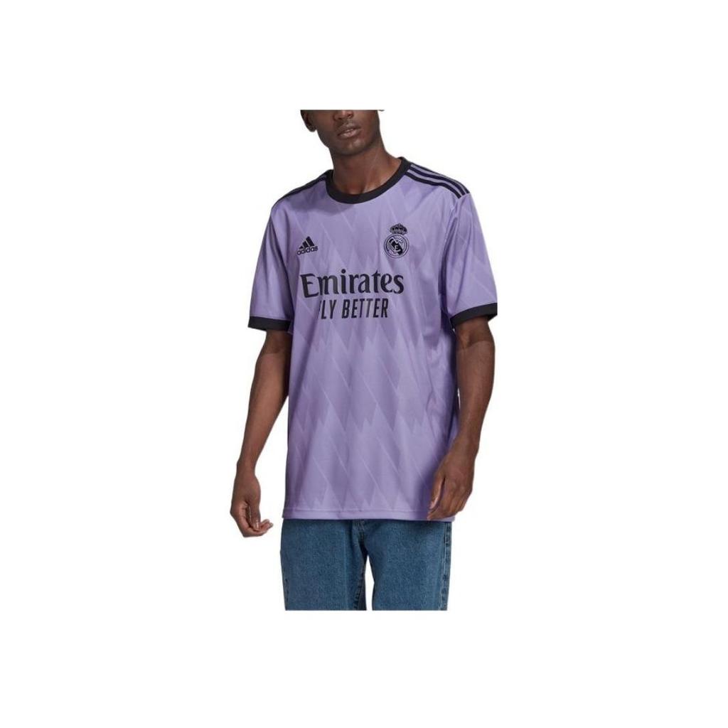 Adidas Real Madrid Fan Edition Logo Print Rundhals Kurzarm Fußballtrikot Herren Tops Lila H18489