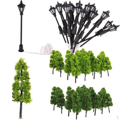 20 Stück Modellbäume & Straßenlaternen Zug Eisenbahn Park Landschaft Layout Dekor