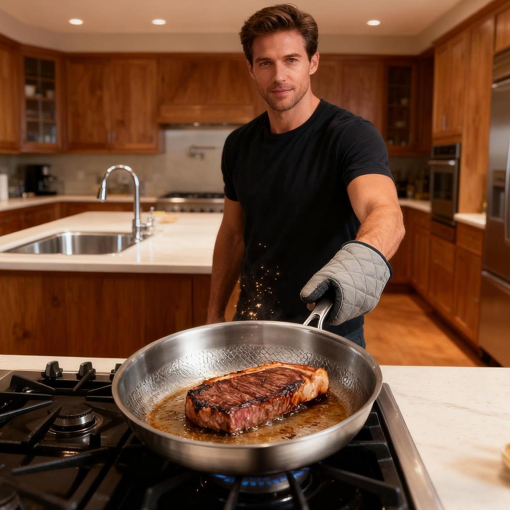 Cooking Pan No Coating Hammered Cookware Stainless Steel Saute Pan For Induction Searing Steak Sauteing Stove Home Kitchen