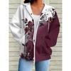 New Trendy Color Blocking Personalized Flower Pattern Women's Fashionable Long Sleeved Hooded Sweatshirt Jacket with Digital Printing.
