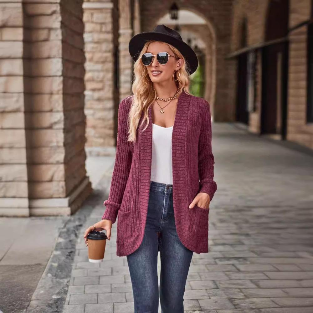 Women's Open Front Long Sleeve Knit Cardigan Loose Fit Casual Knit Sweater Coat