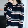 Navava Women Color Block Round Neck Long Sleeve Knit Cardigan Nk3204