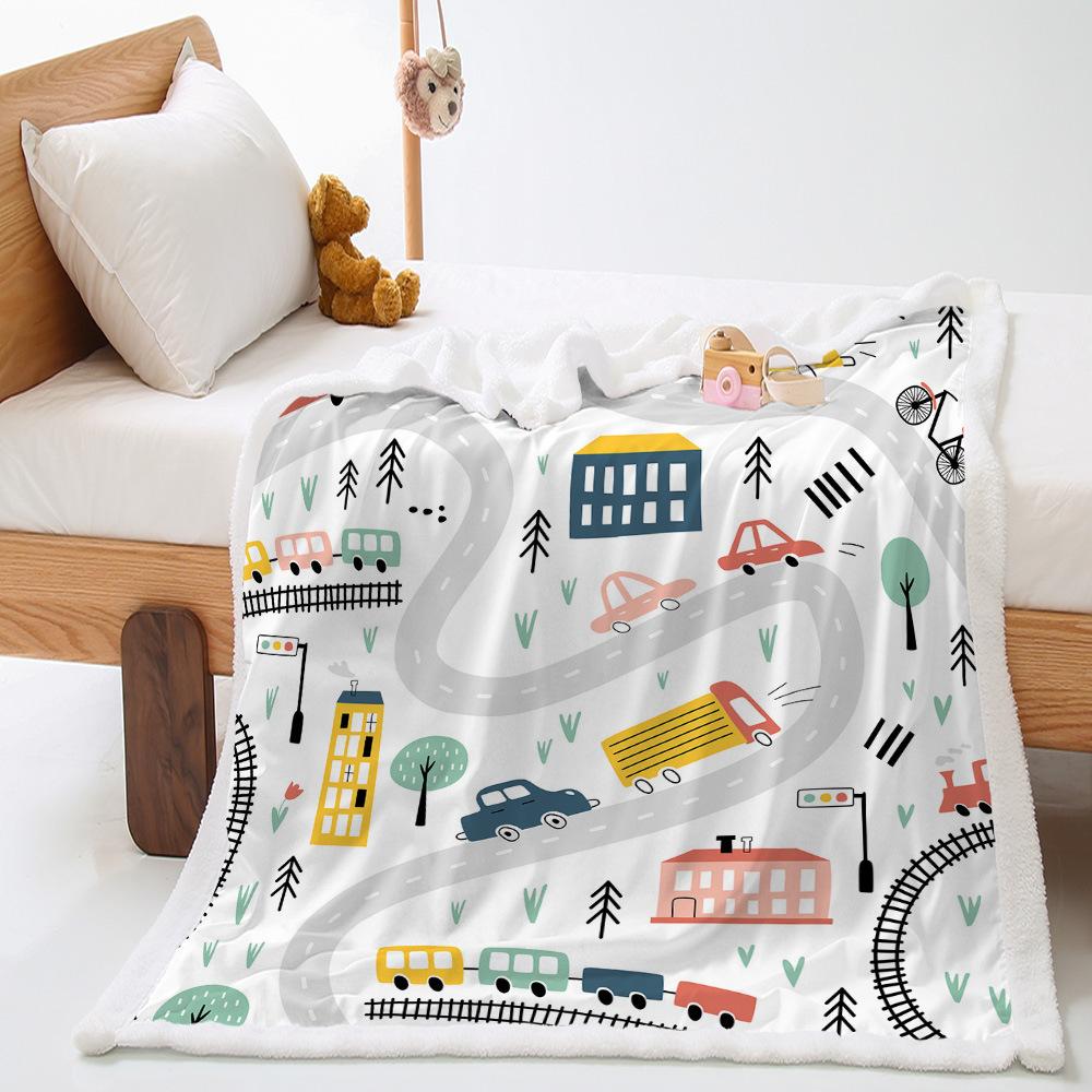 Cartoon Car Construction Car Lamb Fleece Crystal Fleece Children's Blanket Blanket