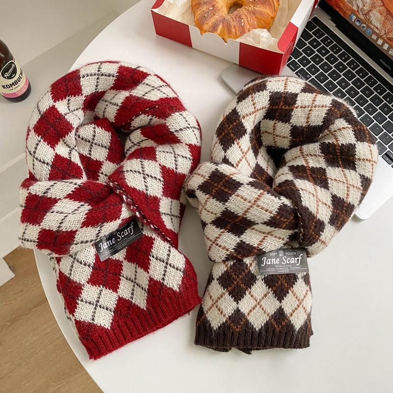 Christmas Cute Plaid Scarf Women's Winter New Versatile Diamond Imitation Cashmere Shawl Thickened Couple Scarf