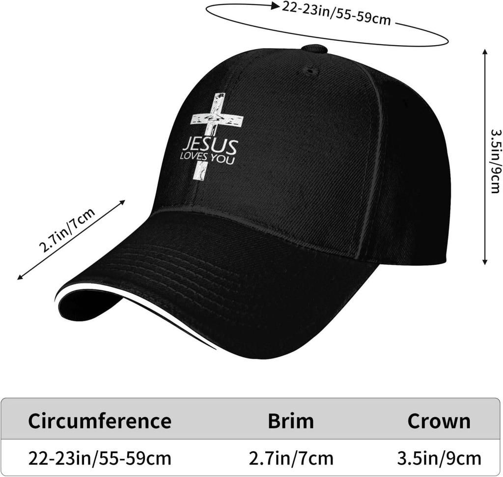 Jesus Loves You Cross Graphic Baseball Cap Polyester Adjustable Outdoor Dad Hat Unisex