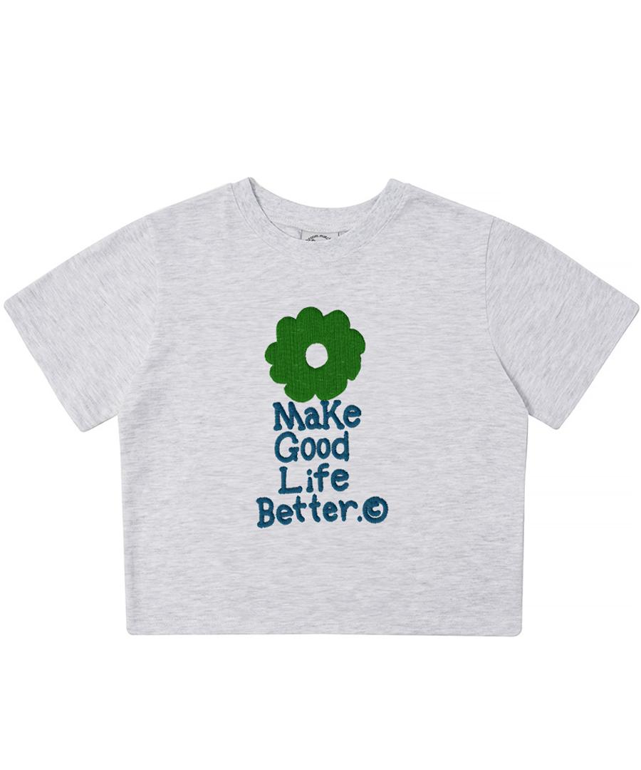 Match Glove Lucky Flower Crop Top (Light Gray) Wh/Free