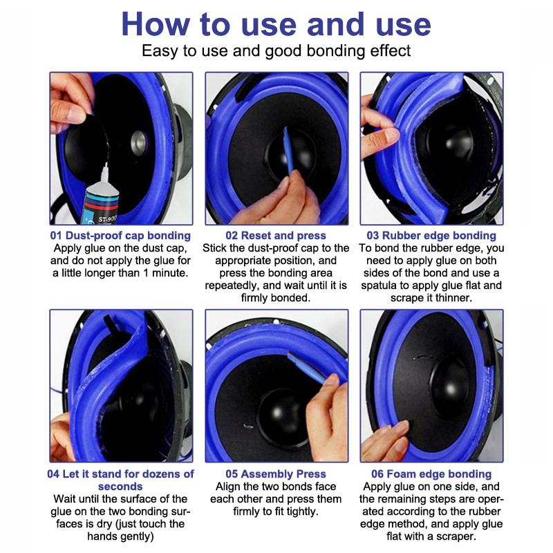 15/50/110ml Schwarz Lautsprecher Reparaturkleber Schaumstoffseite Staubkappe Gummisicke Verklebung Sicke Risse Starker Klebstoff