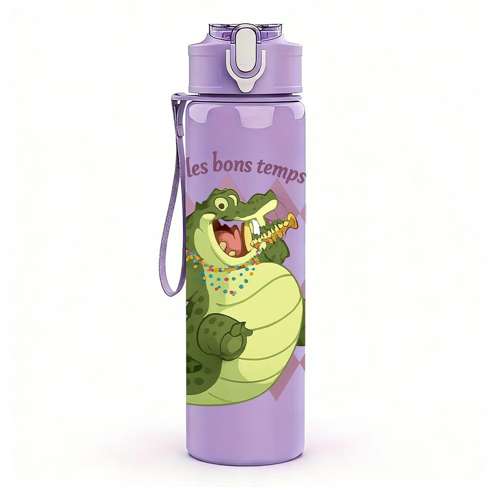 1PC Crown Crocodile Illustration 750ml Color Plastic Sports Water Bottle Leakproof Flip Straw Lid Suitable for Sports Office Home Use