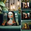 Mona Lisa Art Cushion Cover Natural Linen Pillow Case DoubleSided Print Decorative Sofa Pillowcase Home Decor Gift