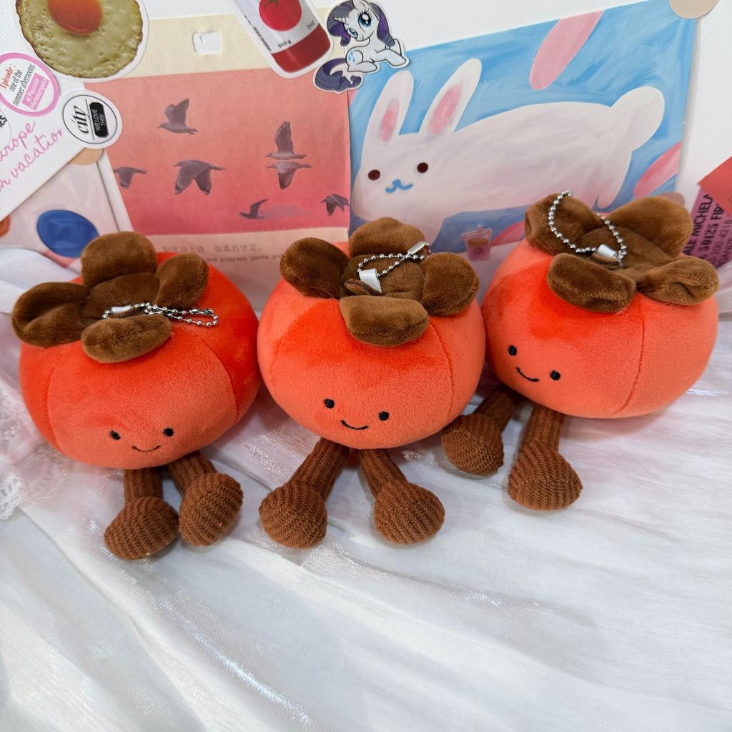 Cute Plush Persimmon Doll Keychain Realistic Fruit Pendant Cartoon Legged Toy Bag Charm Accessory