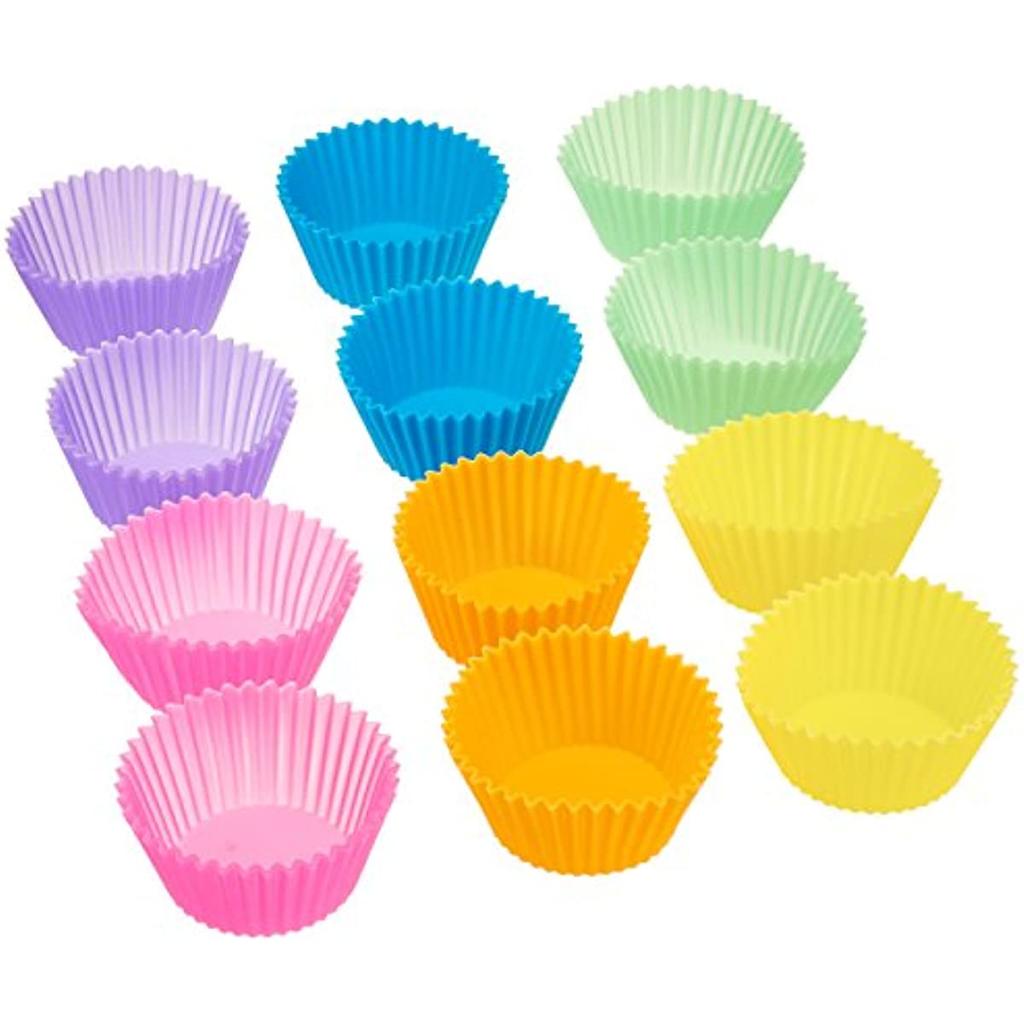 Reusable Silicone Baking Cups, Muffin Liners - Pack of 12, Multicolor