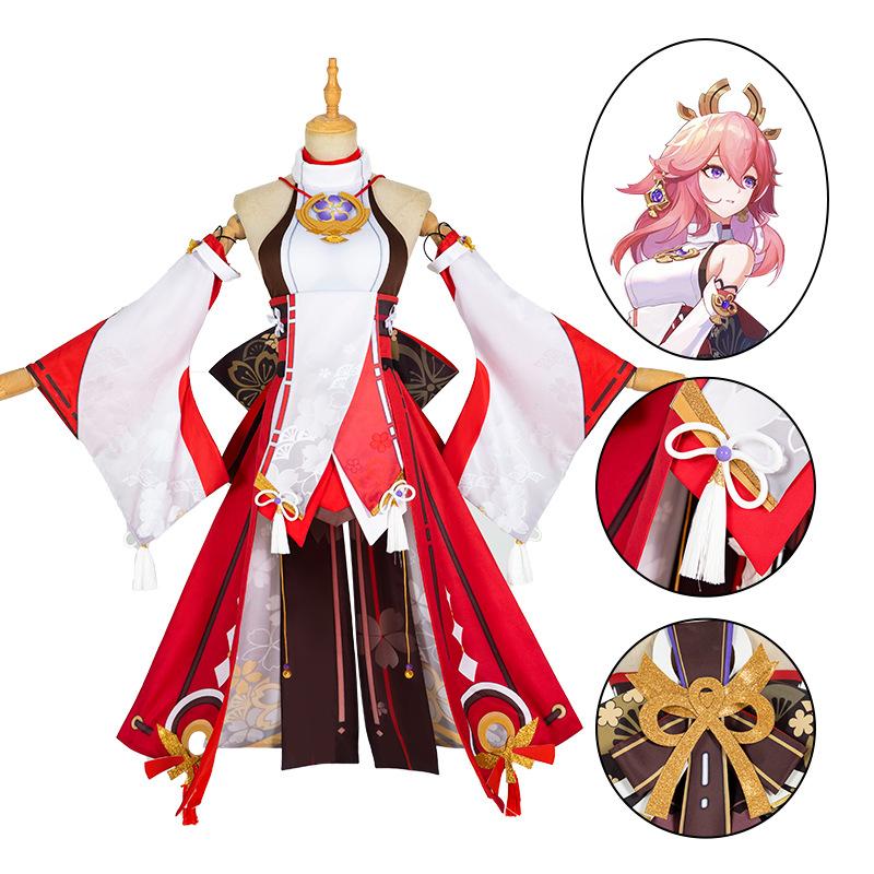   Yae Miko Cosplay Costume Guuji Yae Fancy Outfits Guuji Full Set Guuji Yae Dress Headwear Game Suit