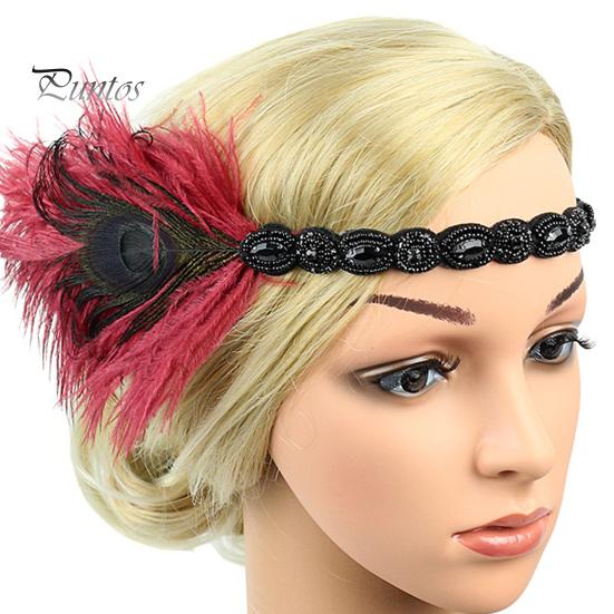 Flapper Feather Headband Black Rhinestone Hair Band 1920s Vintage Gatsby Secure Party Headpiece Women Prom