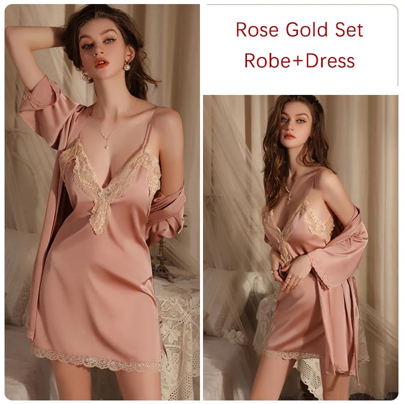Women's Pajama Set Lace Edge Strap Backless Suspender Nightgown with Bra Set