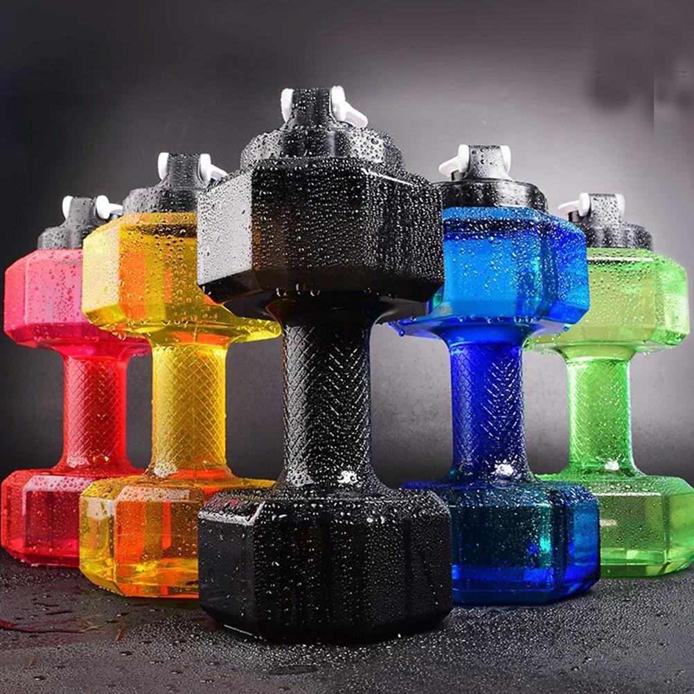 1pc Dumbbell Shape Water Bottle 600Ml Blue Petg Fitness Sports Kettle Weightlifting Cup For Gym Travel Home Office Kitchen Bar