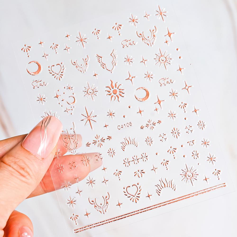 Black White Star 3D Nail Art Sticker Y2K Pentagram Self-Adhesive Decals Laser Shiny Glitters Starlight Manicure Ornaments Slider