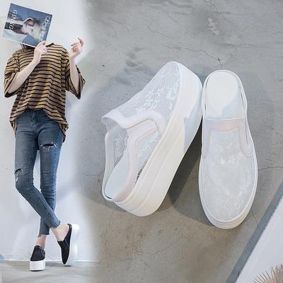 Women's Shoes Summer New Half-tray Bag Head Without Heel Casual Shoes Women's Lace Breathable Hollow Korean Version 2025 Cool Slippers