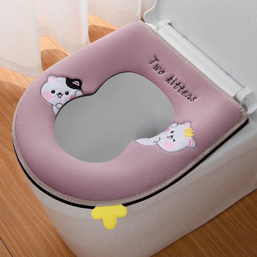 

Washable Thickened Toilet Seat Cover Zipper Closure Cartoon Pattern Toilet Mat Cushion Removable Potty Cover Case Bathroom