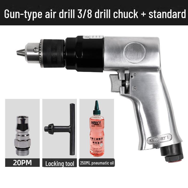 Industrial Grade Pneumatic Air Drill with Speed Regulation, 3/8" Chuck for Wall Drilling and Woodworking.