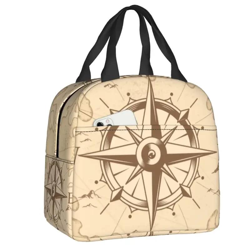 

Морской темно-синий якорь в полоску, изолированный ланч-бокс для школы, офиса, холодильника, термоконтейнера для бенто, женские сумки-тоут 22x20x13CM бежевый