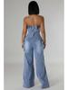 European & American Casual Strapless Slim-Fit Denim Jumpsuit for Women