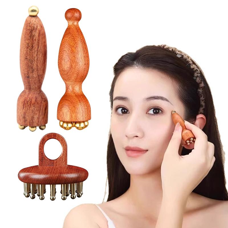 Professional Lotus Seedpod Beauty Brass & Rosewood Facial Gua Sha Tool Eye Relaxation Spot Meridians Acupoint Massage Handheld