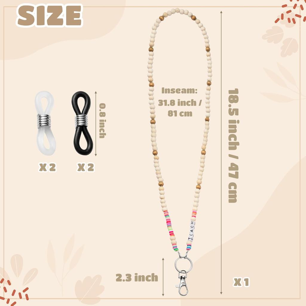 BeYumi 5Pcs Wooden Beaded Lanyards for ID Badges Women Teacher Lanyard with ID Holder School Work Female Accessories Gift
