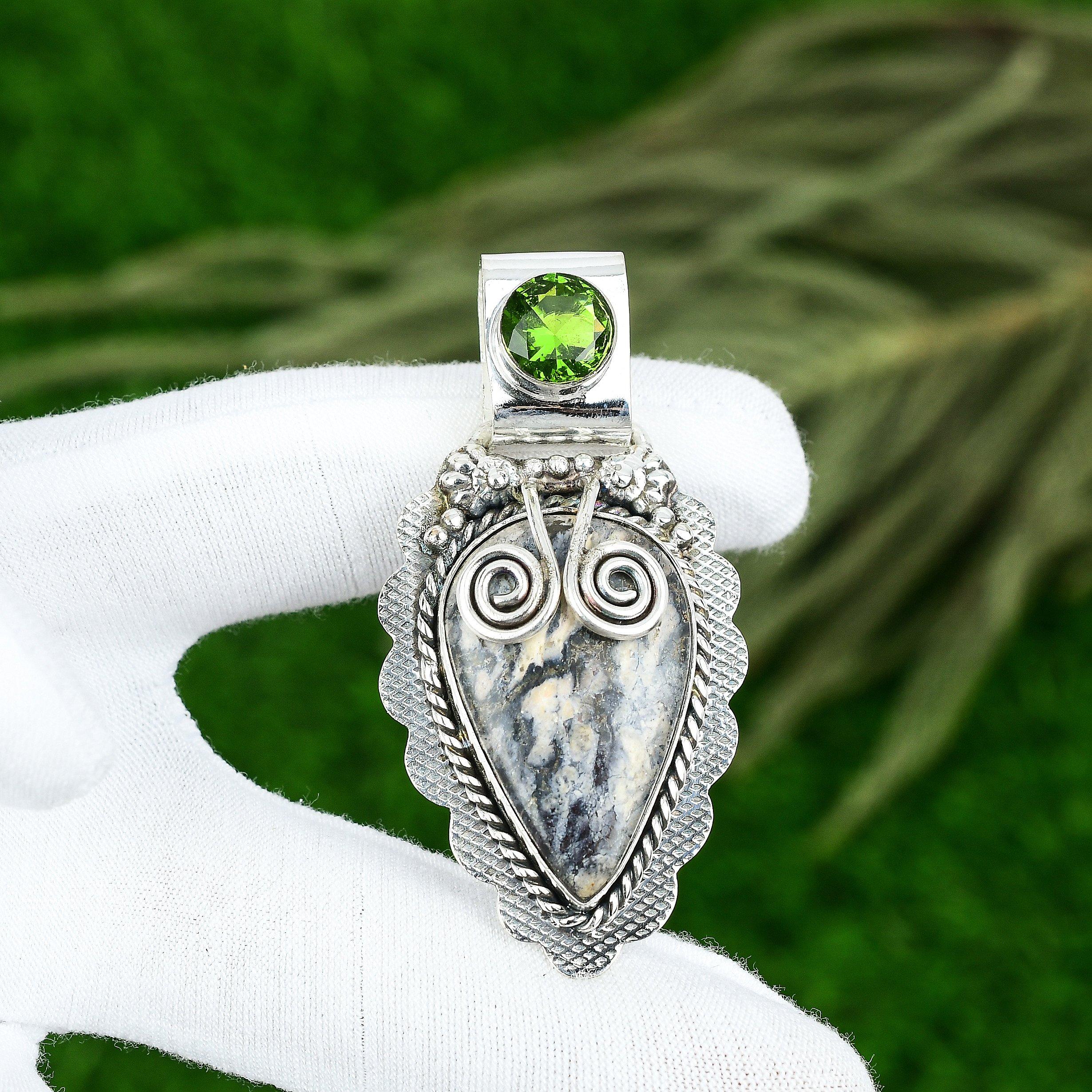 Серебро 925 Проба Грушевидный Астрофиллит Драгоценный Камень Перидот Сестра Арт-деко Подвеска Ювелирные Изделия