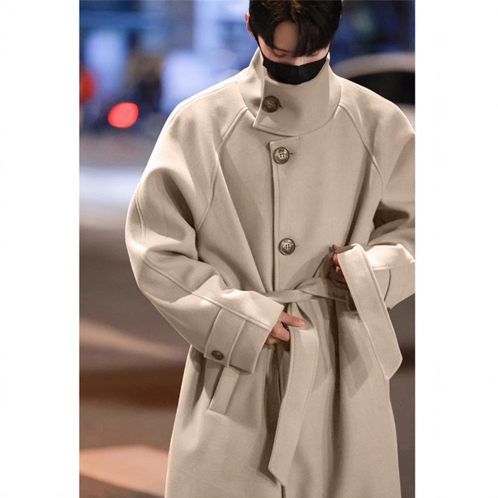 Men's Korean Style Thick Wool Over-the-Knee Trench Coat - Mid-Length, Warm, British Style Winter Jacket