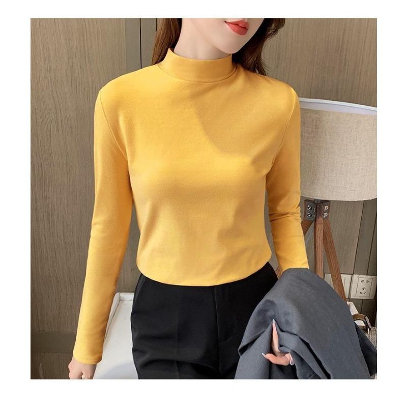 Women S Fitted Half High Neck Fleece Lined Long Sleeve T Shirt For Autumn Winter Warm Versatile