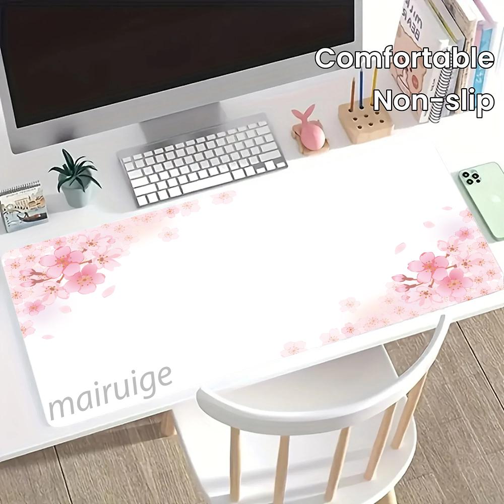 Pink Sakura Girly Mouse Pad Large Computer Office Game Table Mat XXL Rubber Anti-slip Stitched Edge Keyboard Mats Long Desk Pads