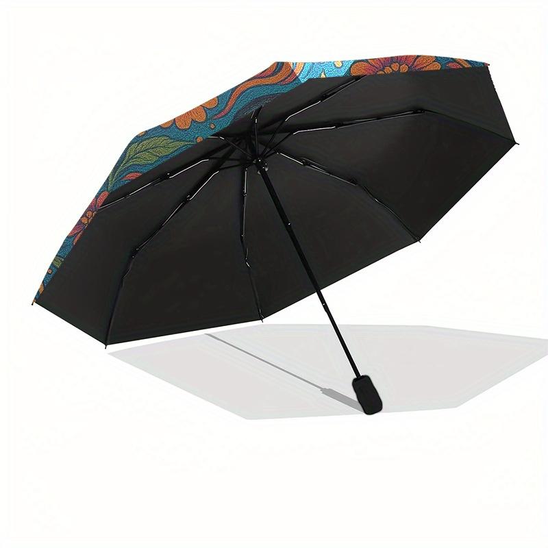 Colorful Floral Raven Art Print: Vibrant Nature DesignUmbrella, Portable 3-Fold Compact Umbrella for Men & Women Gift
