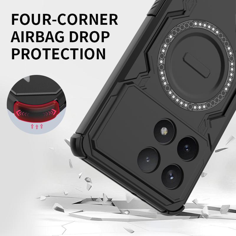 For POCO F6 Pro Mecha Heat Dissipation Four Corners Air Cushion Anti-Drop Powerful Magnetic Non-Charging Phone Case