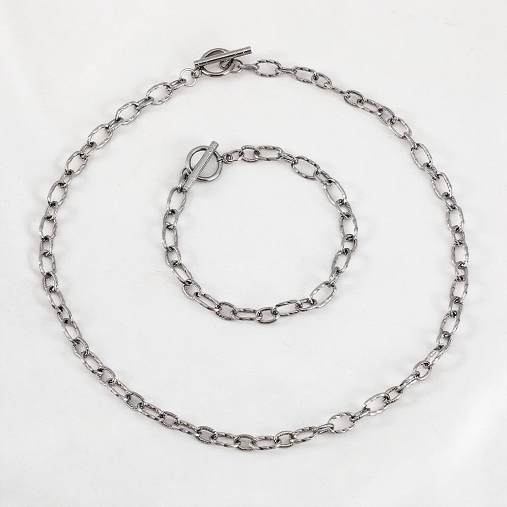 1PC 5PCS New Stainless Steel Frosted Necklace Bracelet Set Jewelry Making Gift Thick Link Chain OT Buckle Clasp Handmade Chokers