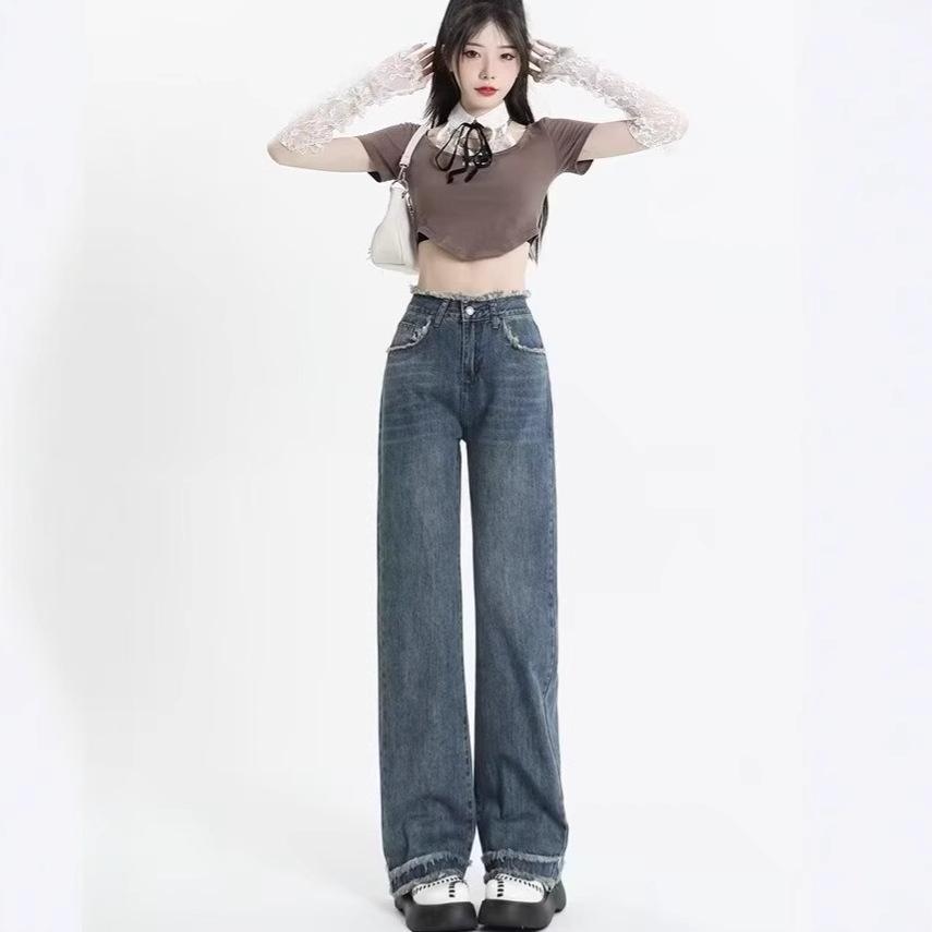 Women's High Waist Retro Wide Leg Jeans - Spring/Summer Casual Slimming Pants