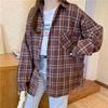 Höst och Vinter Vintage Dam Rutiga Skjortor Långärmad Oversize Knäppta Blusar Kvinnlig Streetwear Lösa Casual Skjortor Damkappa
