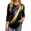 Omen's Fashionable Round Neck 3/4 Sleeve Printed Casual Basic Pleated Pullover T-shirt Top