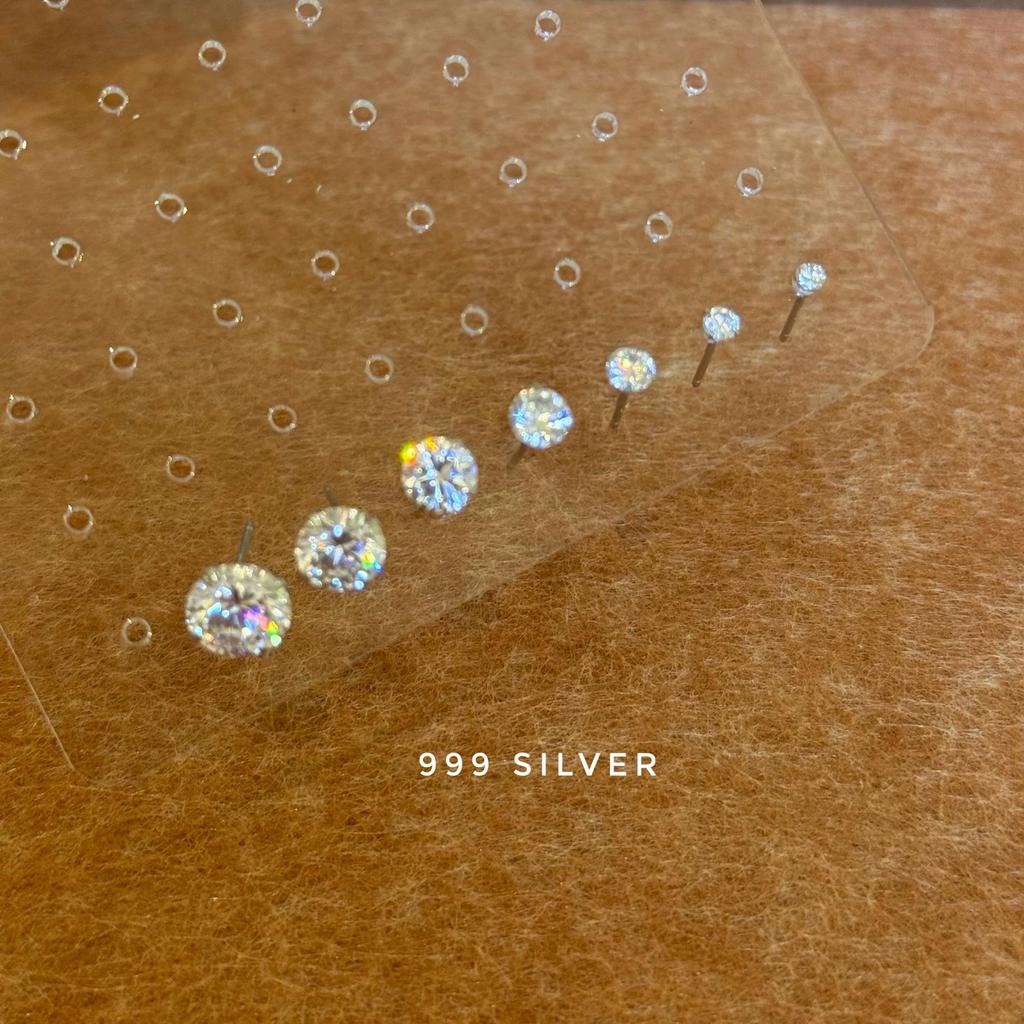Beixi S999 Sterling Silver Zirconia Stud Earrings - Super Shiny, White & Purple, Versatile for Cartilage, Comfortable for Sleeping