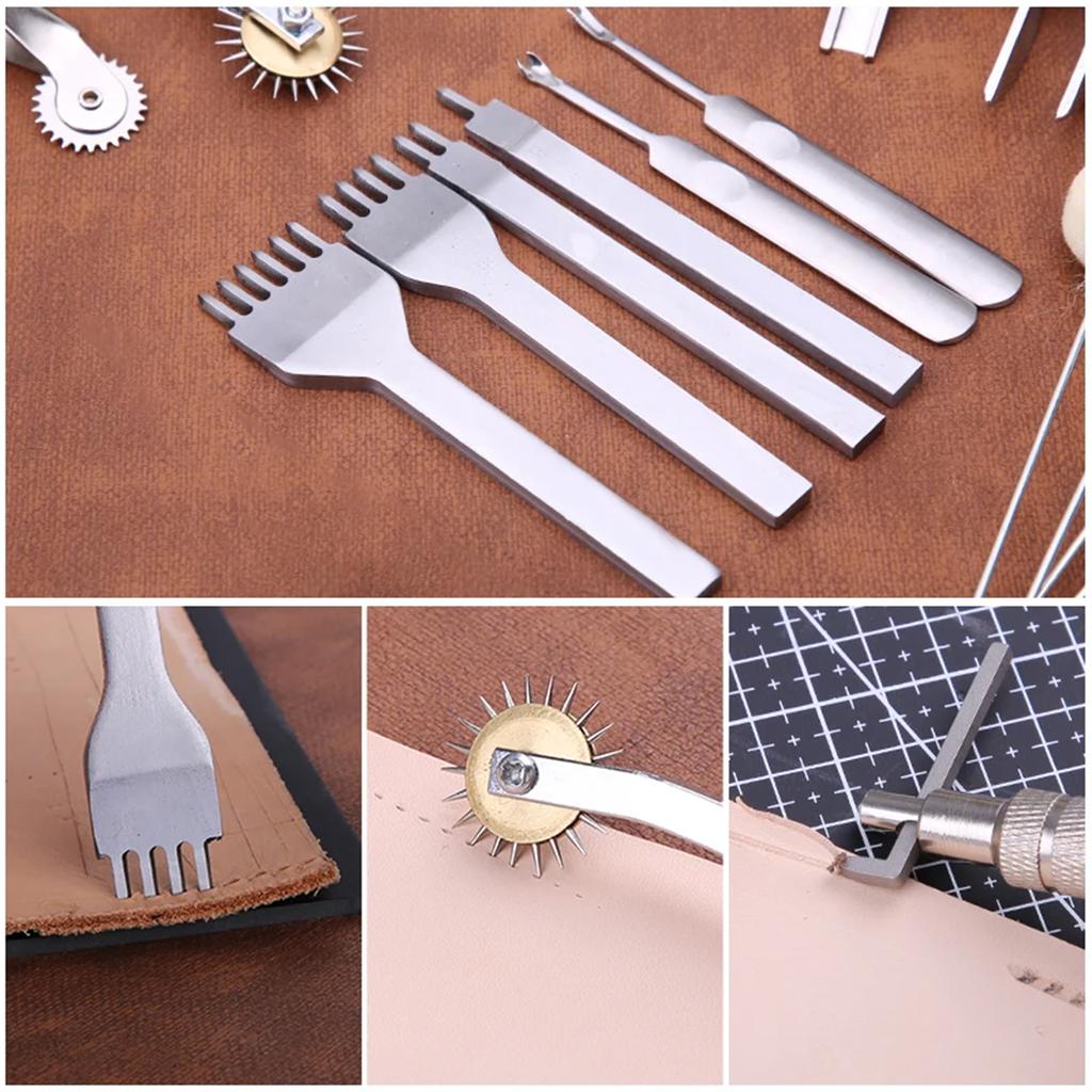 10 Pieces Leather Craft Tool Kit Hand Sewing Repair Kit Stamping Punching