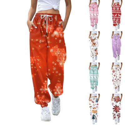 Women's Casual Fashion Christmas Printed Casual Pants Sweatpants Long Pants Drawstring Elastic Waist Cuff Pants
