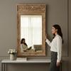 Wooden Carved Wall Mirror Decor-Bedroom Mirror Home Decor Wall-Carved Wooden Wall Mirror with Floral Design-Floral Frame Glass Mirror