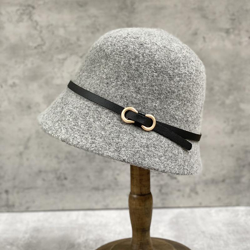 Japanese Autumn Simple Belt Knitted Bucket Hat Women'S Casual Versatile Thermal Basin Hat Bucket Hat