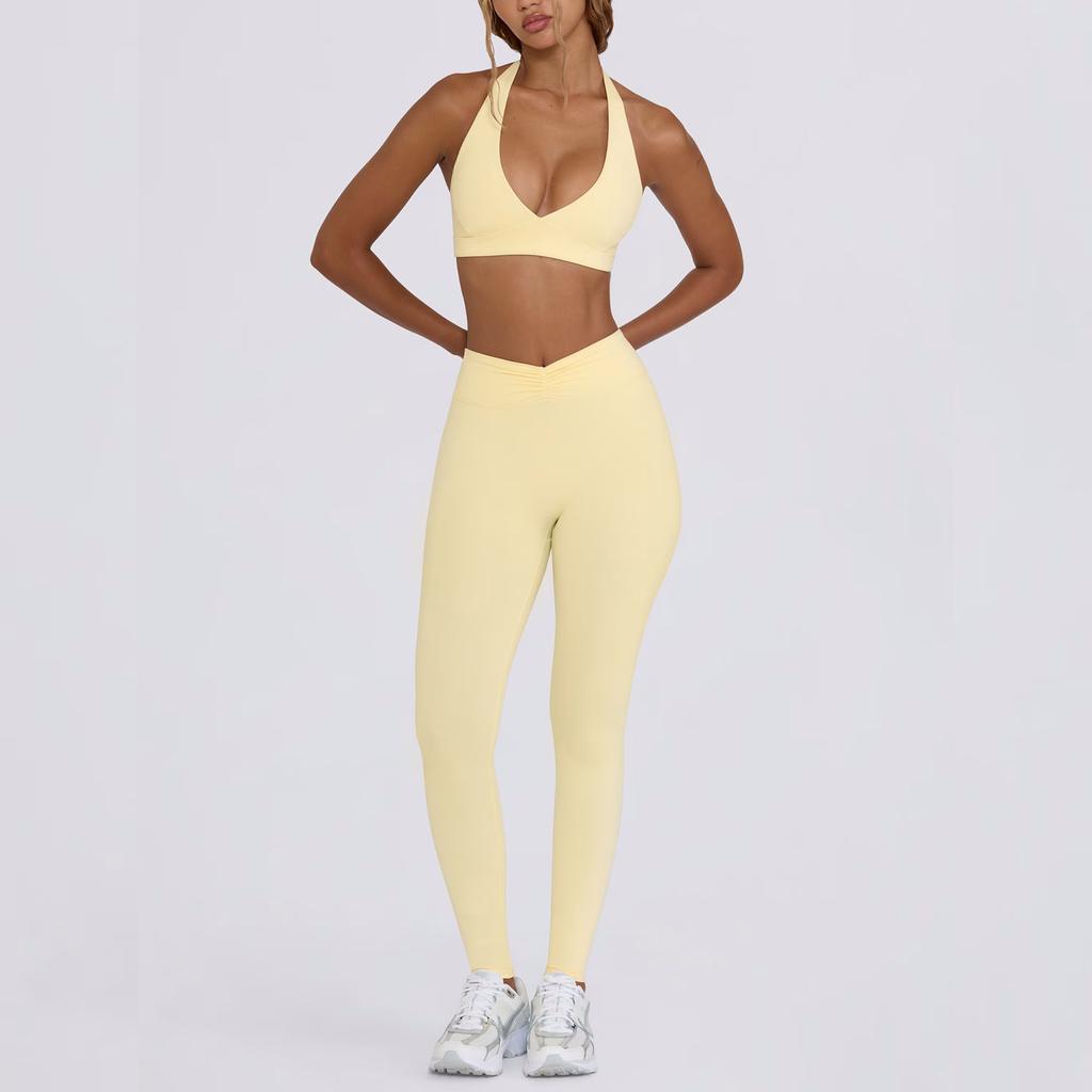 Show Chest Gathering Sports Underwear Trousers Set Fitness Neck Beautiful Back Yoga Pilates Quick Drying Two-piece Set