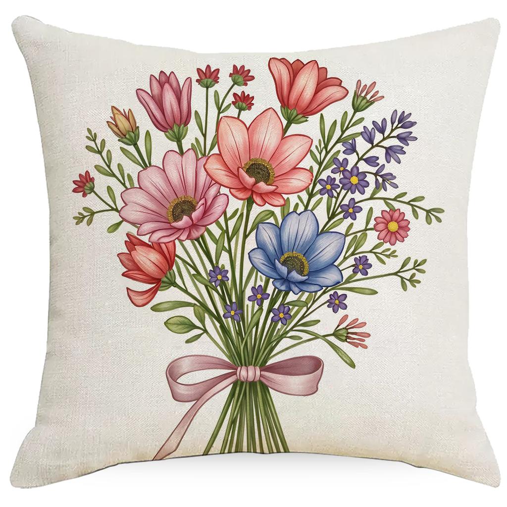 Pink Floral Set Sofa Pillow Case Nordic Simple and Versatile Linen Pillow New Car Cushion