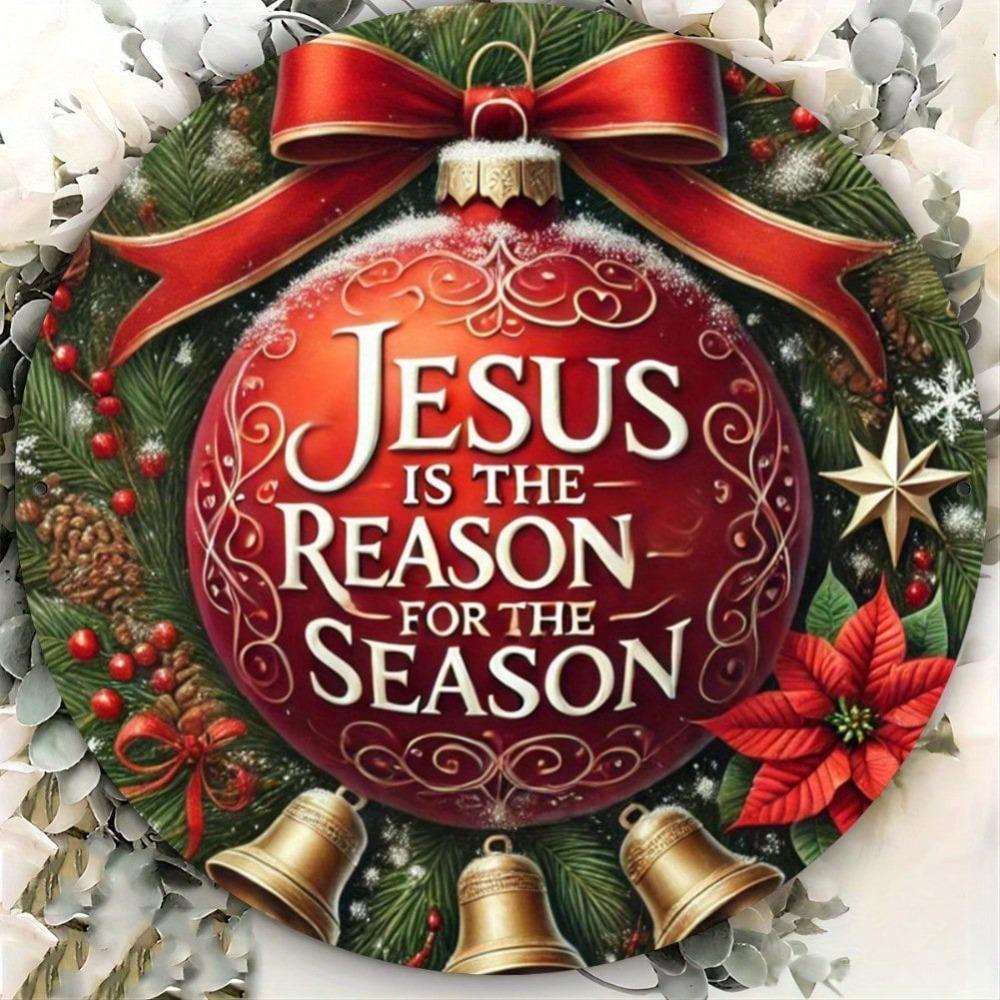 Metal Tin Art Sign Jesus Christmas Round Wall Decor 7.8 Inch Home Bar Cafe Gift