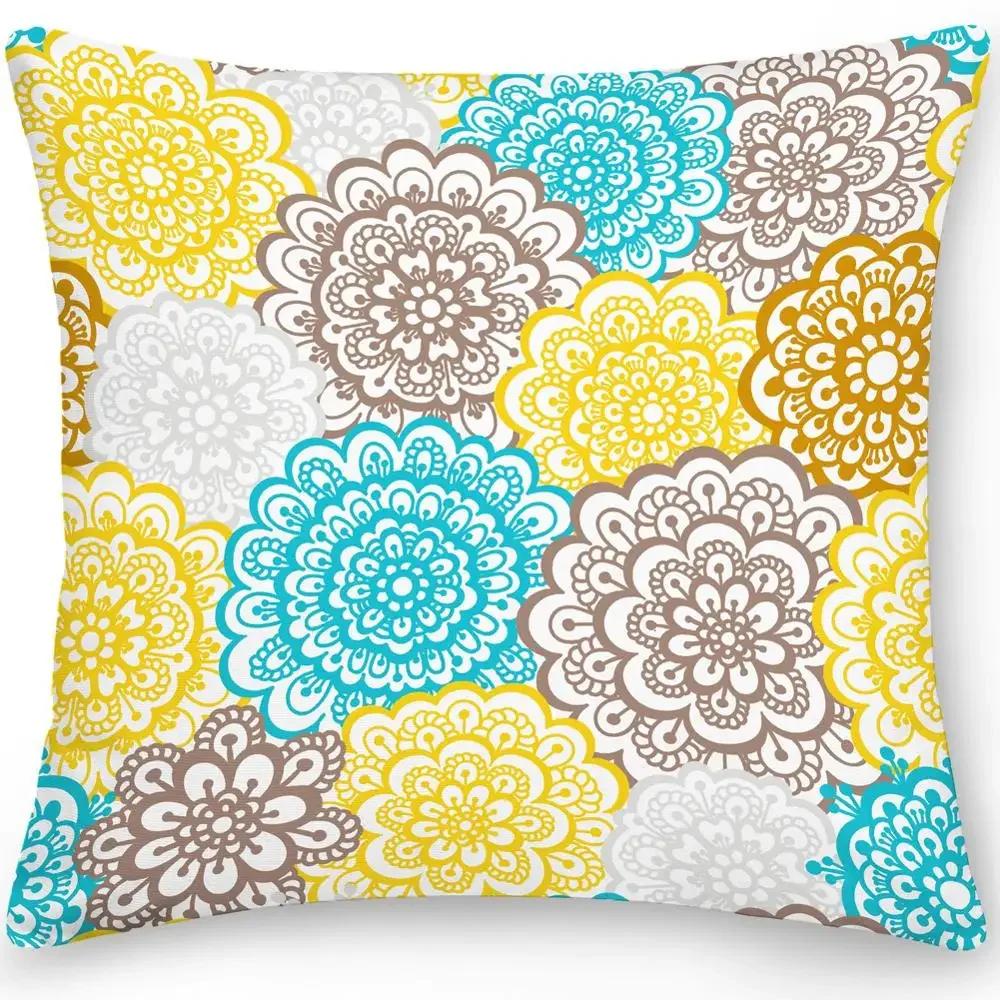 

Квадратный чехол для подушки, офисный диван, домашний декор, двухсторонний этнический цветочный чехол в стиле бохо 66x66cm