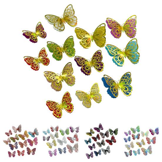 6 Pcs 3D Butterfly Wall Stickers Double-Layer Wing Butterfly Wall Art Glitter Sequined Removable Hollow Mural Decals for Birthday Cake Decoration