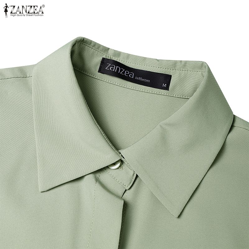 ZANZEA Women Casual Turn Down Collar Long Sleeve Loose Long Shirt Dress